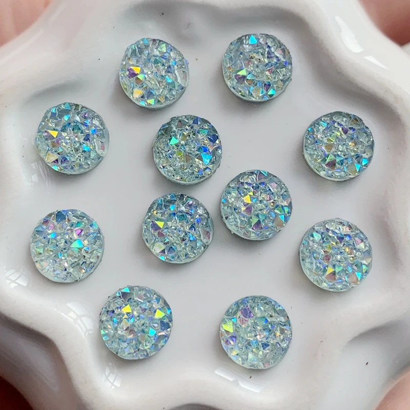 80PCS 10mm Mineral Surface Resin Rhinestone Flatback Glitters AB Cabochon Stone DIY Wedding Decoration Crafts -HB96