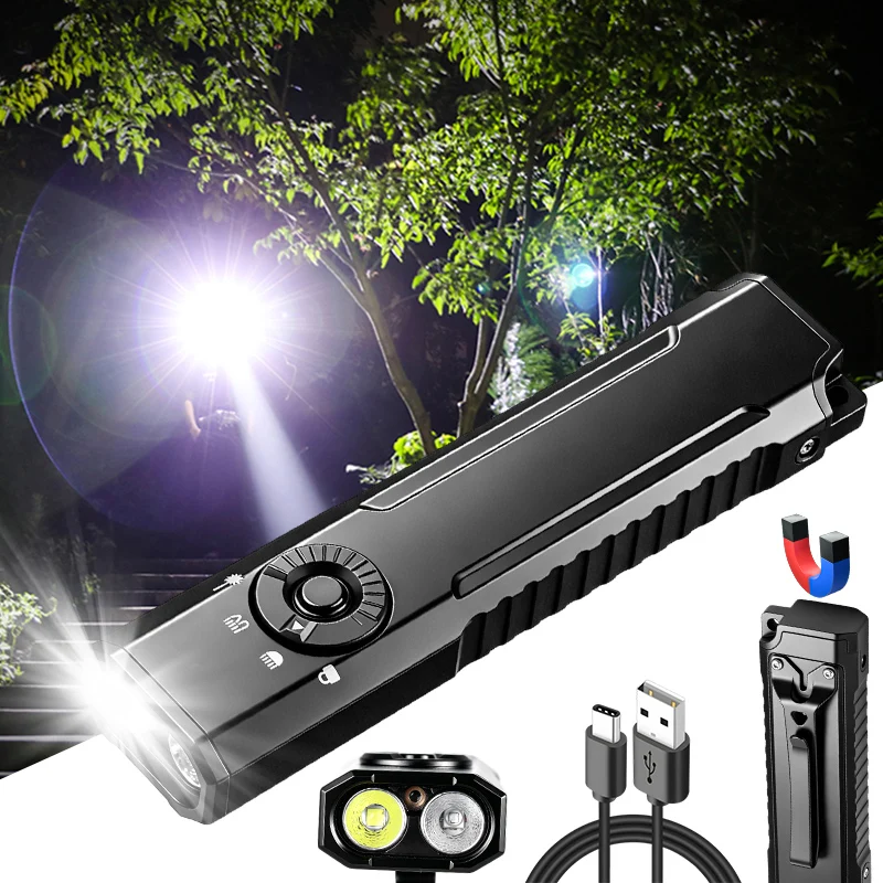 

Strong Light LED Flashlight Type-C Rechargeable Magnetic Pen Light Purple Green Light Work Light Portable Torch with Pen Clip