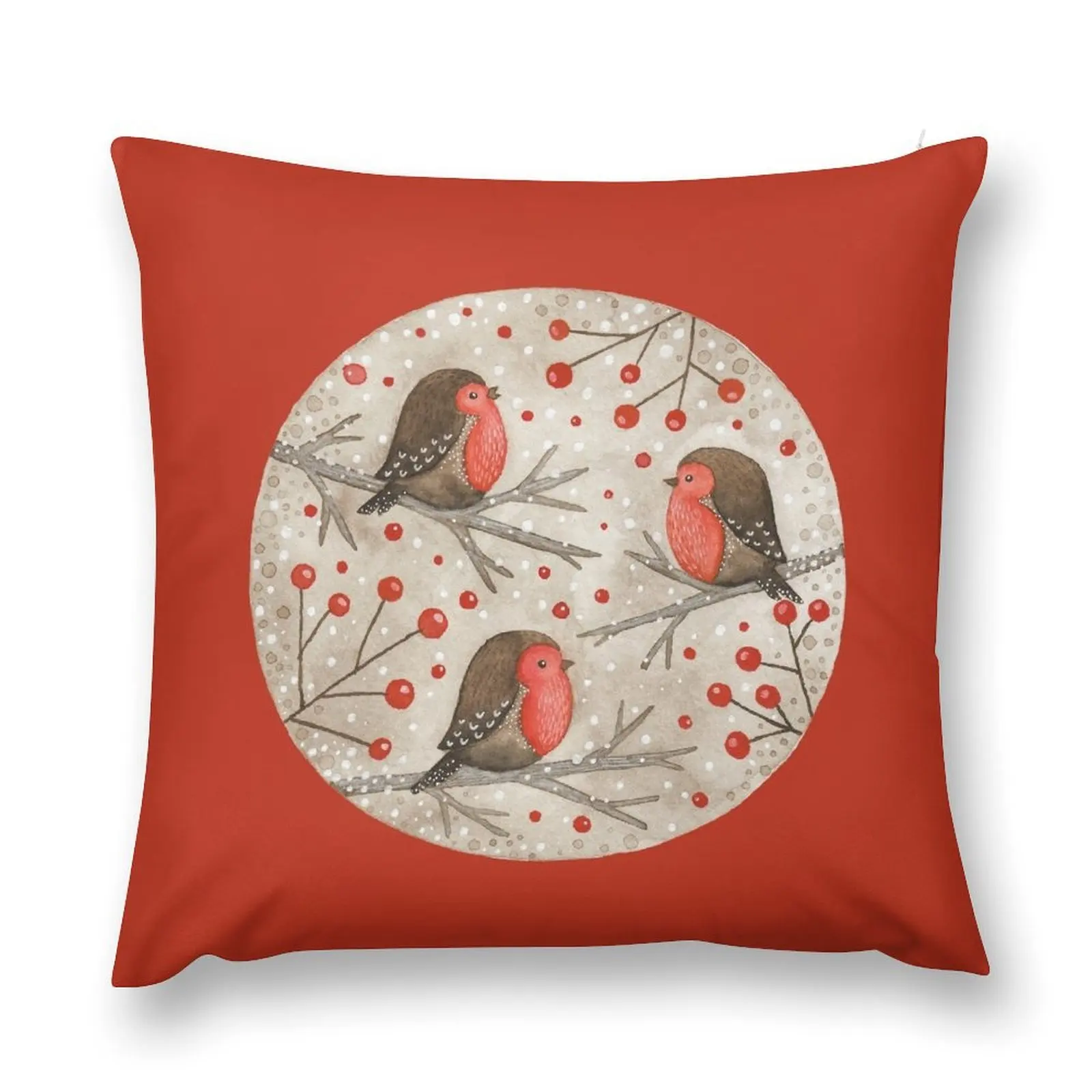 Robins and red berries Throw Pillow christmas decorations for home 2025 Throw Pillow pillow