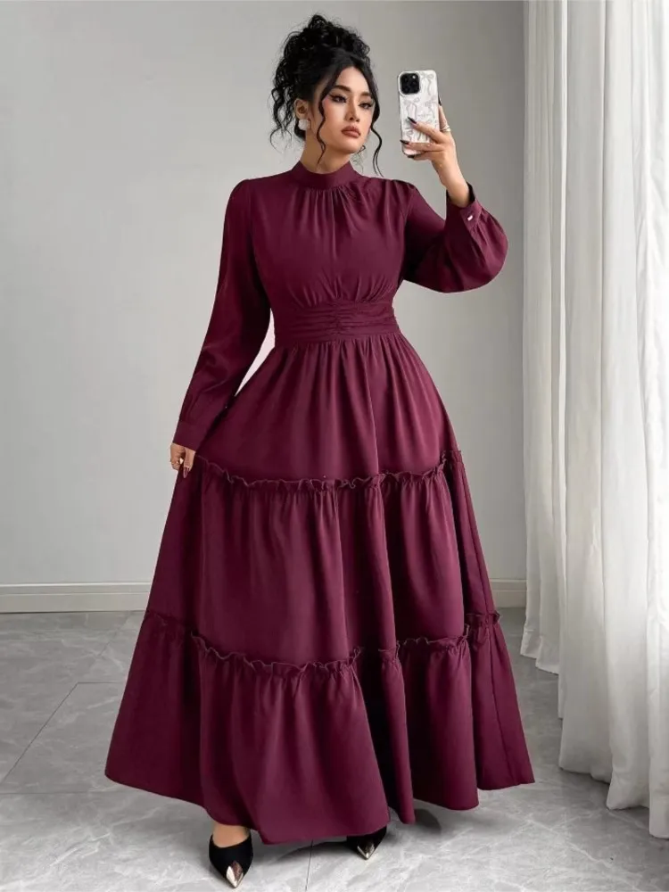

L-4XL Plus Size Elegant Maxi Dress 2026 Spring Summer Women Office Lady Dress Casual Long Sleeve Robe Solid Color Oversize Dress
