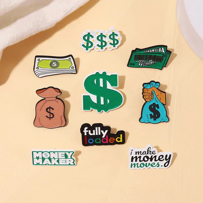 Pines Lapel Badges Funny Purse Jewelry Gift for Kids Friends Money Maker Enamel  Brooch Custom I Make Money Moves