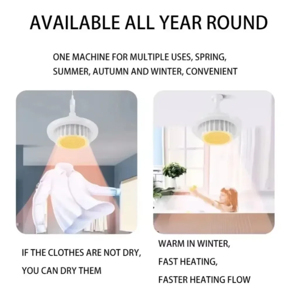 600W E27 Remote Control Warm Air Lamp Whole House Heating Dimming High-Power Spiral Electric Heater Fan Light Ceiling Fan Light