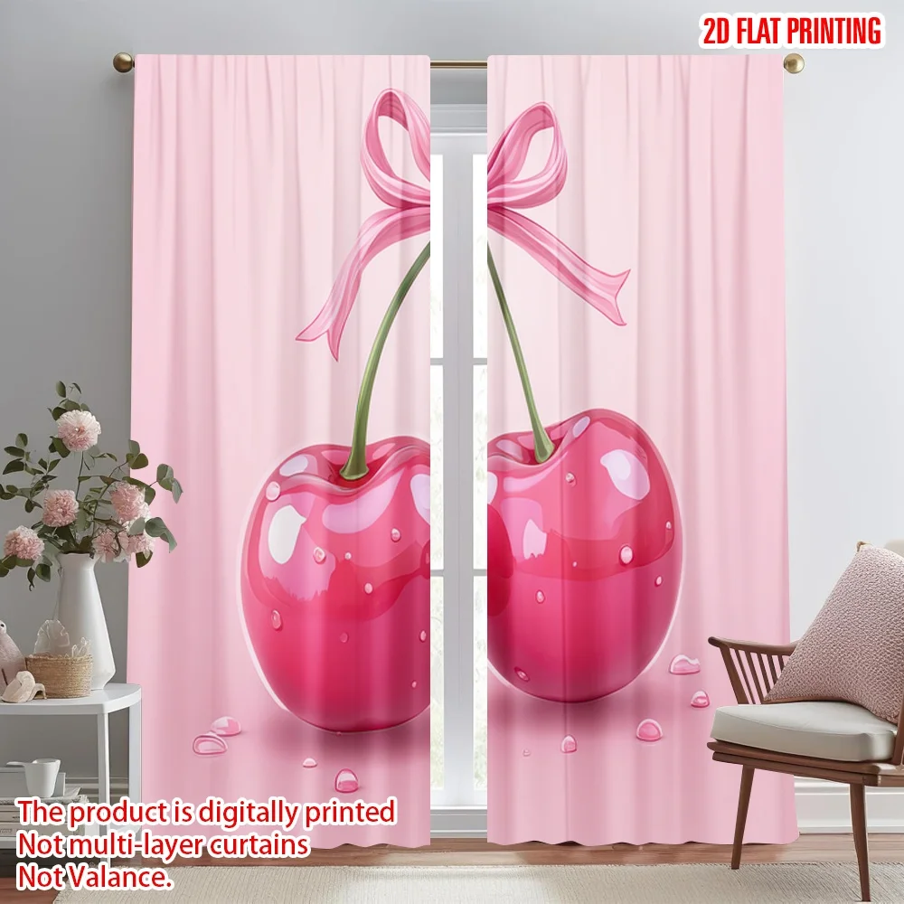 

2D flat printing 2pcs Curtains Valentine's Day Pink Cherries Digital Printed Polyester Drapes Party Decorations for Event