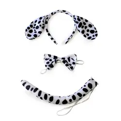 Adult Kids Plush Cartoon Boy Dalmatian Animal Dog Headband Ear Bow Tail Gift Birthday Party Cosplay Costume Halloween Christmas