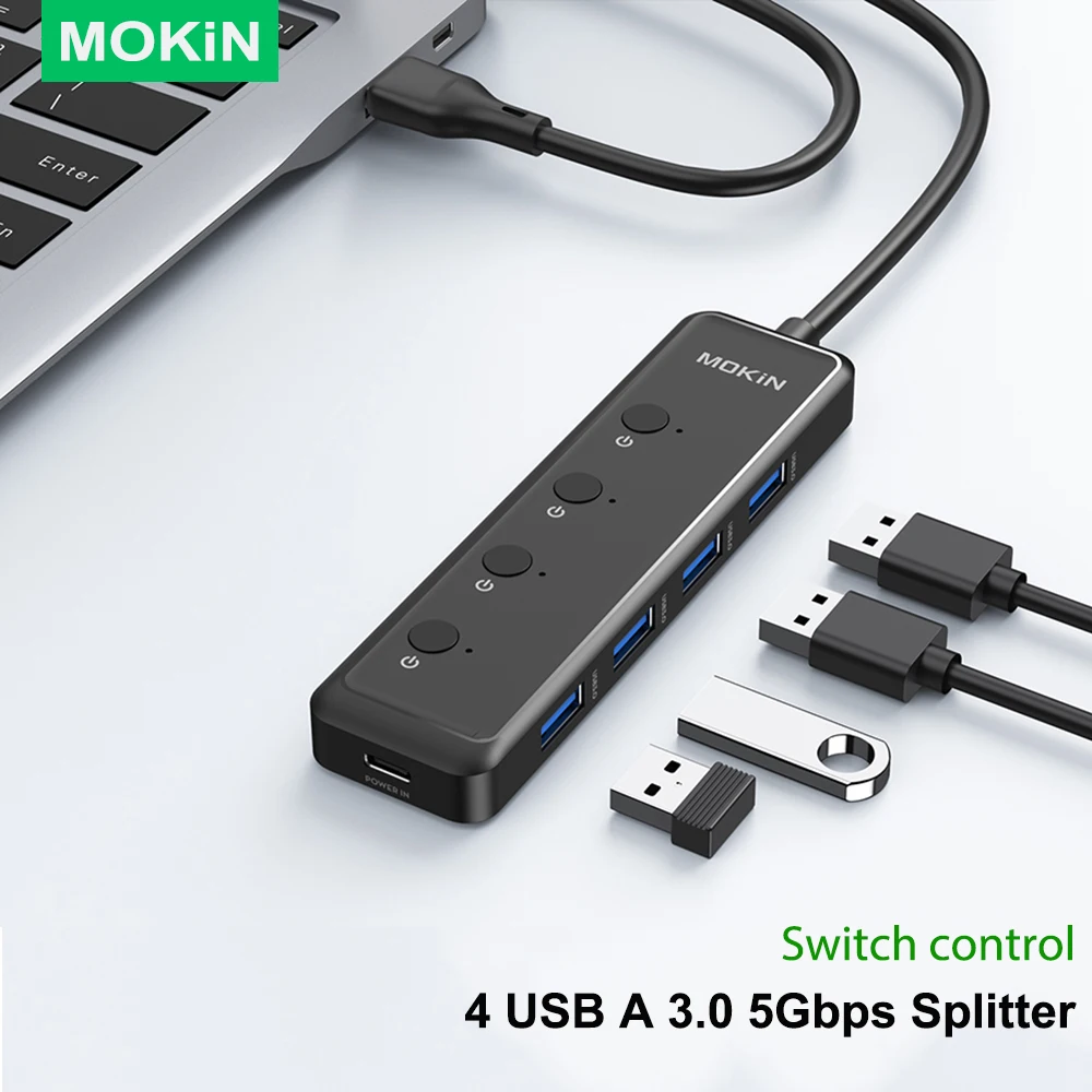 MOKiN 4-Port USB 3.0 Hub Multi Type C Splitter 5Gbps High Speed Transfer USB C Splitter OTG Adapter for Macbook Pro HP PC Laptop