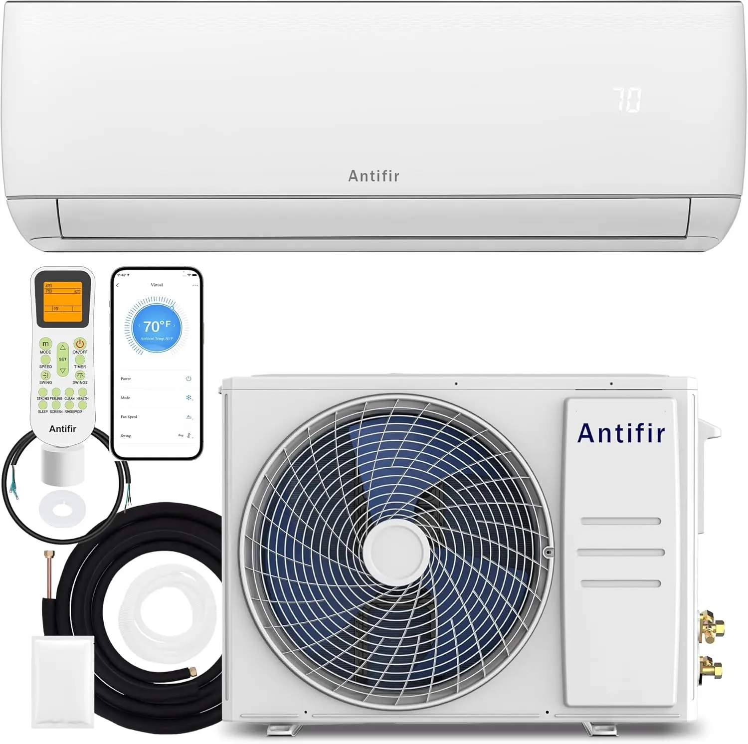 Mini Split Air Conditioner & Heater 12000 BTU Wifi Enabled 115V 20 SEER2 Mini Splits Heating and Cooling Wall Mount Ductless