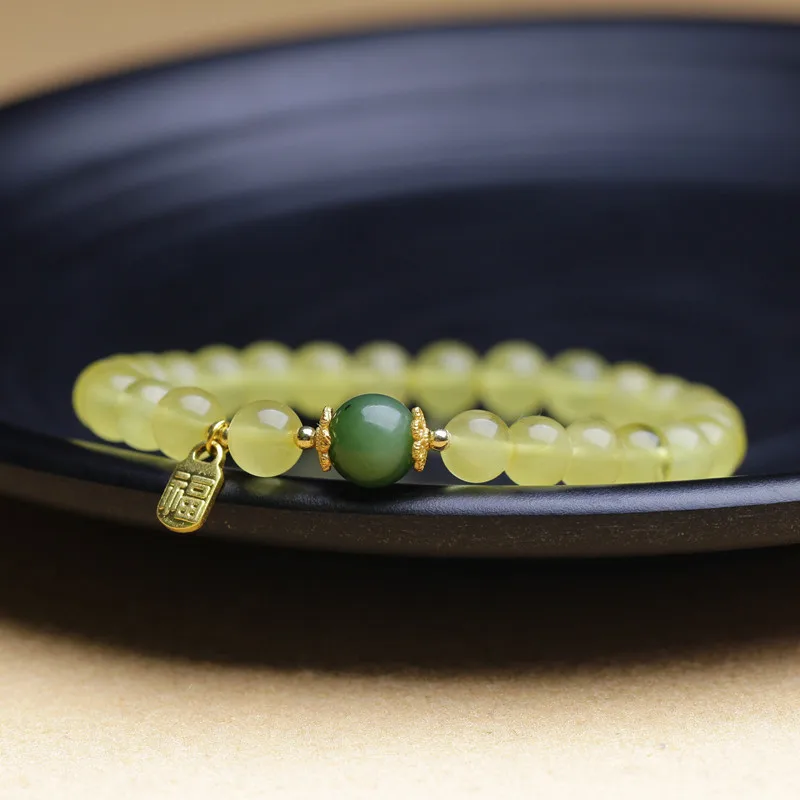 Natural beeswax Bracelet Female Single Loop Bracelet With Hotan Jade Jasper And Pearl Jewelry High-Grade Girlfriend Gift Luck