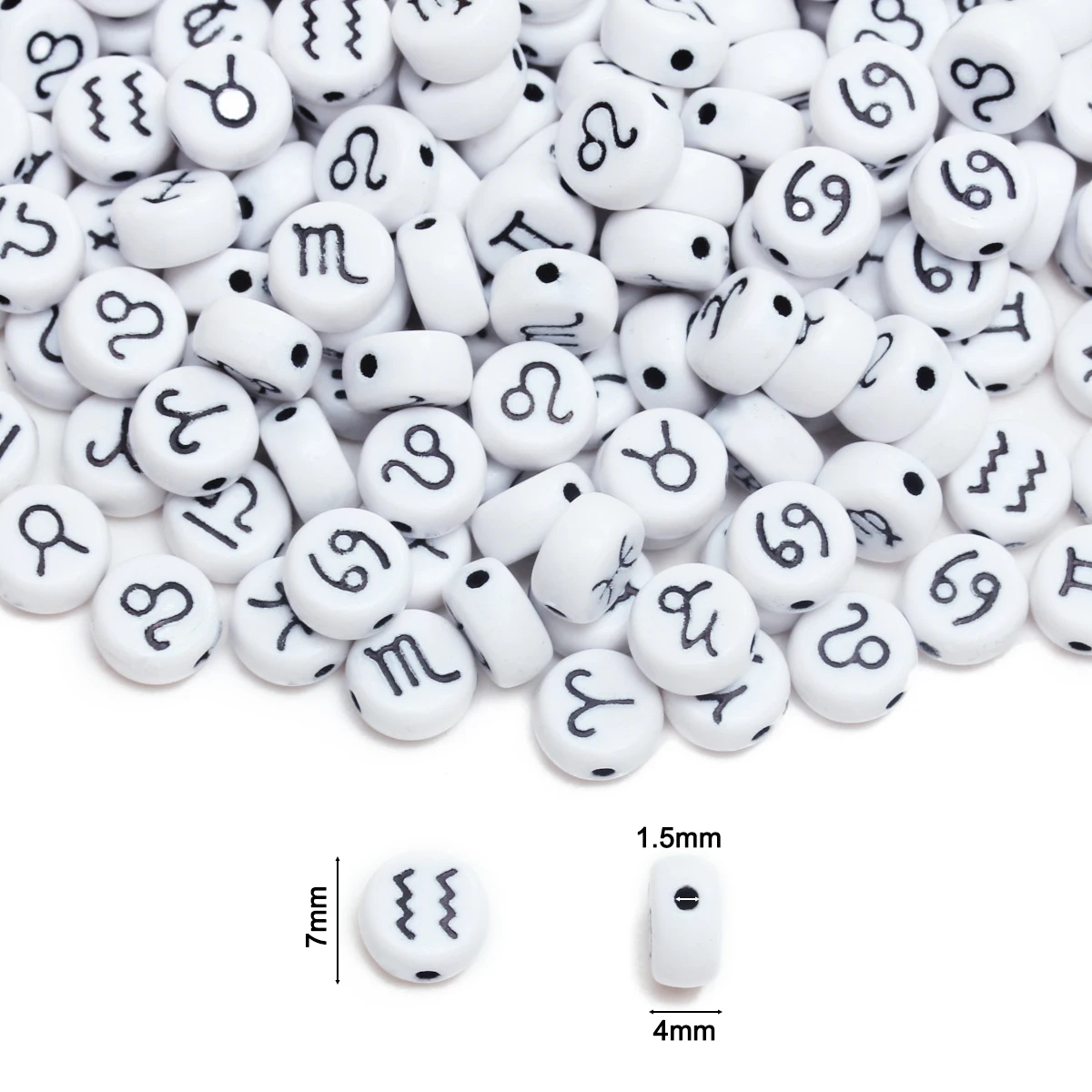 40Pcs/lot 7mm Acrylic Constellations Round Birth Beads Multiple Color Flat Random Beads Spacer Beading Material