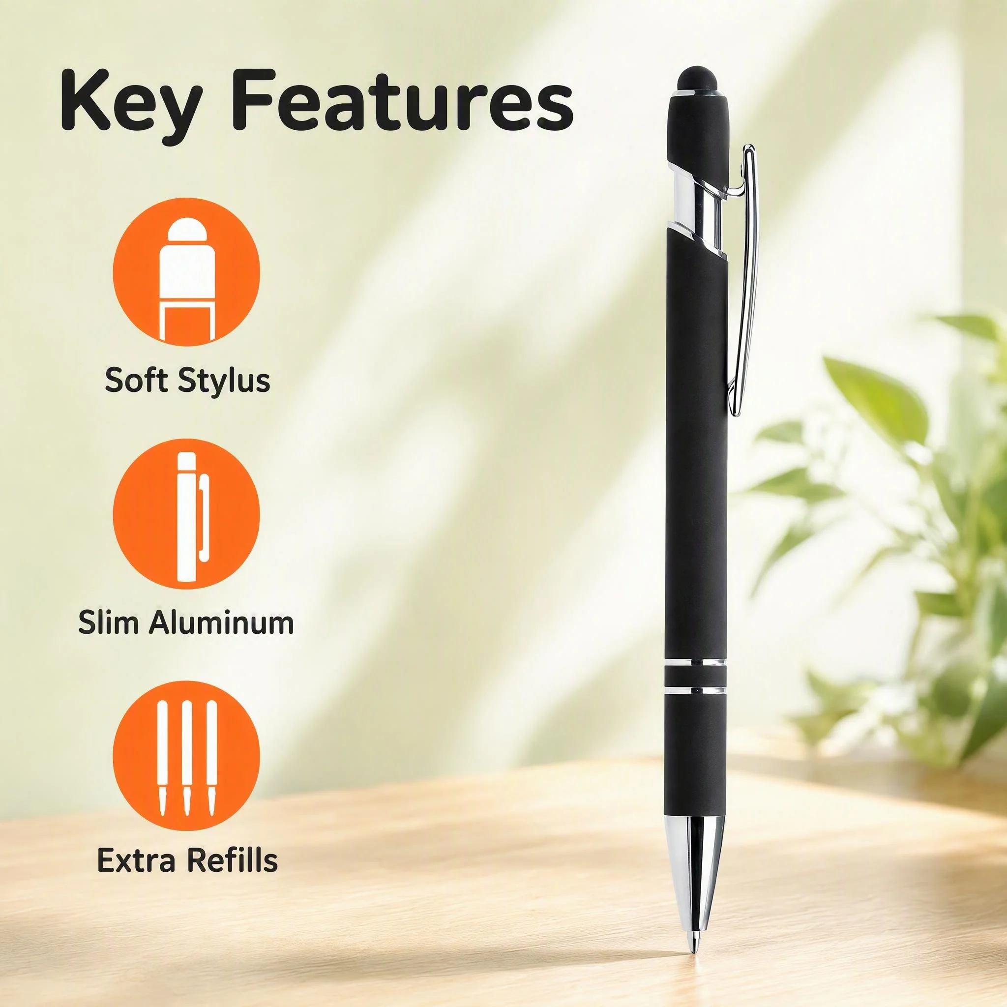 20-Piece Black Ballpoint Pen Set (Contains 6 Pens + 14 Refills), Writes Smoothly, with a Touch Screen Stylus Tip, Suitable for Various Uses, Non-Slip Grip, Holiday Gift, Office and School Supplies, Suitable for Daily Use