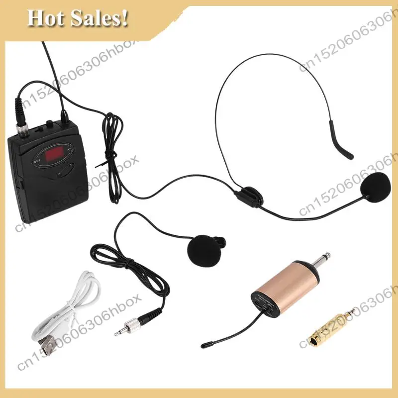 -HOPE Wireless Microphone Set With Head-Wear + Lavalier Lapel Mics Transmitter Receiver UHF Frequency For Speech Teaching
