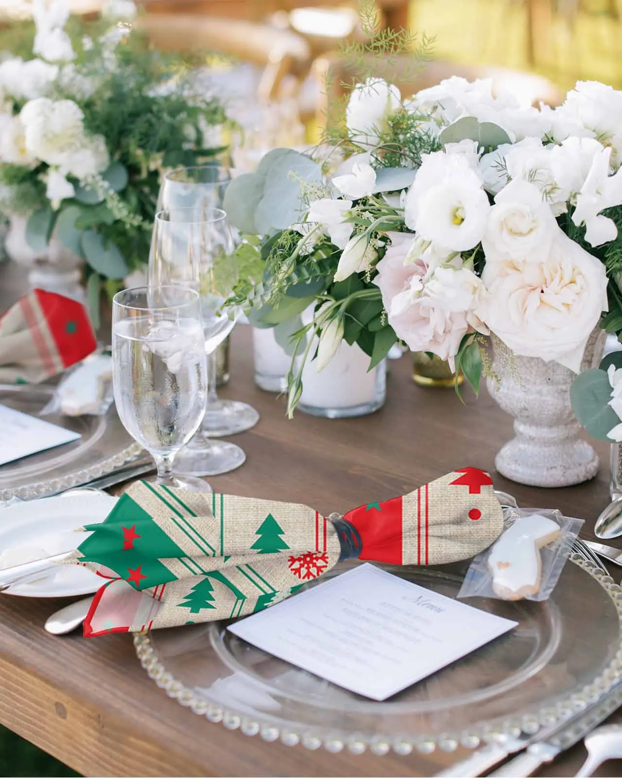 4pcs Christmas Tree Striped Snowflakes  Table Napkins Cloth Set Kitchen Dinner Tea Towels Table Mat Wedding Decor Napkins