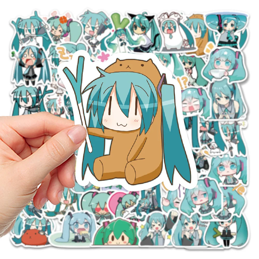 65Pcs Kawaii Chibi Hatsune Miku Stickers Pack Anime Luggage Decal Laptop Suitcase Skateboard Phone Fridge Waterproof Stickers