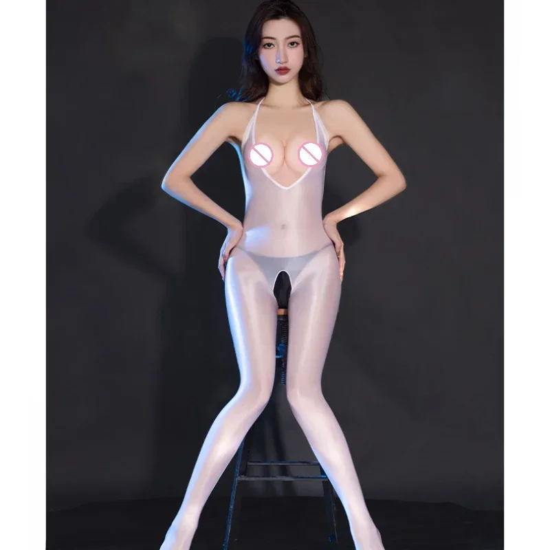 المرأة جوارب مثيرة بوديستوكينج العميق الخامس الرقبة ملابس داخلية شفافة النفط لامعة جوارب بذلة عارية الذراعين ملابس للنادي الليلي