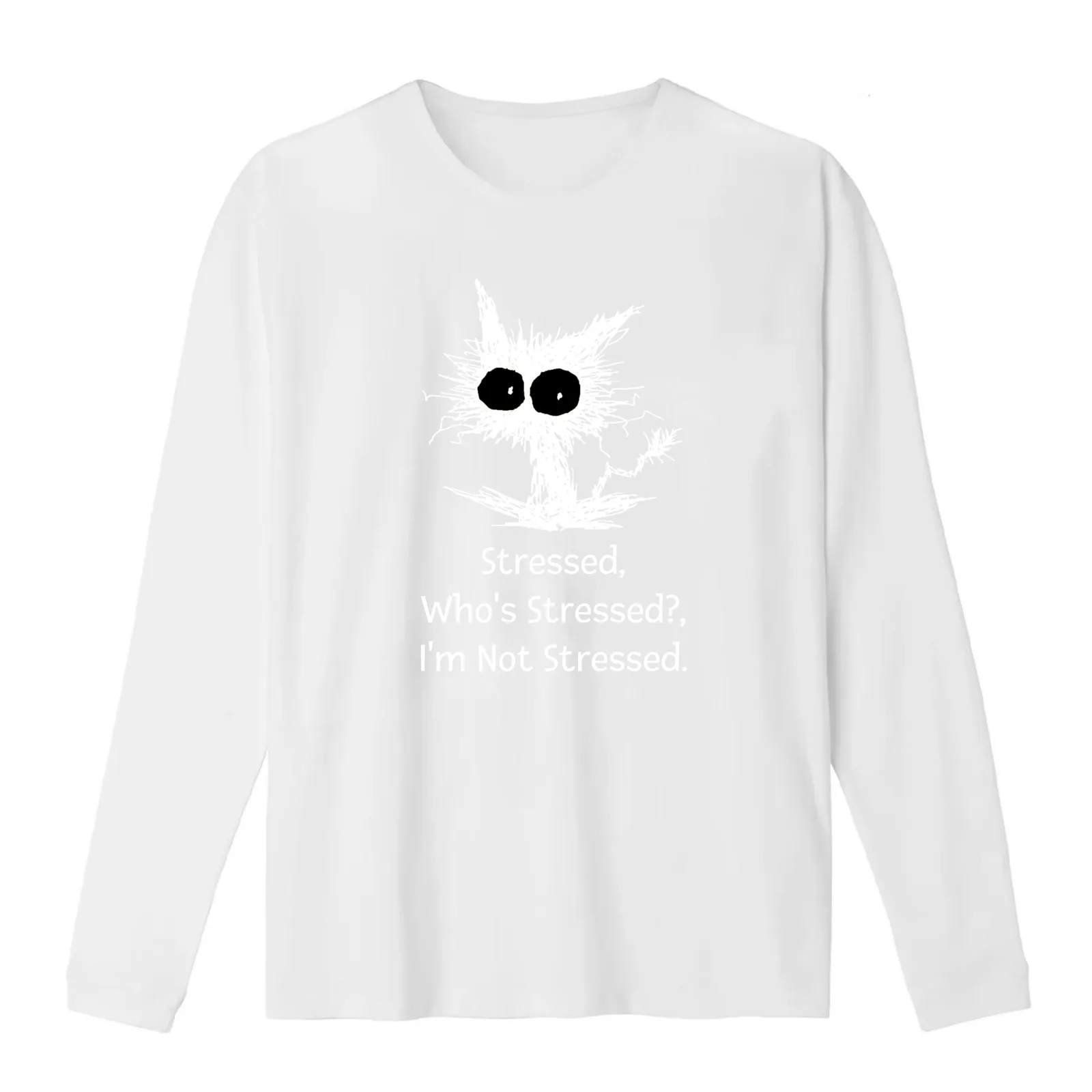 Stressed Who's Stressed? I'm Not Stressed Funny Cat T-Shirt Summer Casual Cotton Tee Oversized Streetwear Tops 100% Cotton