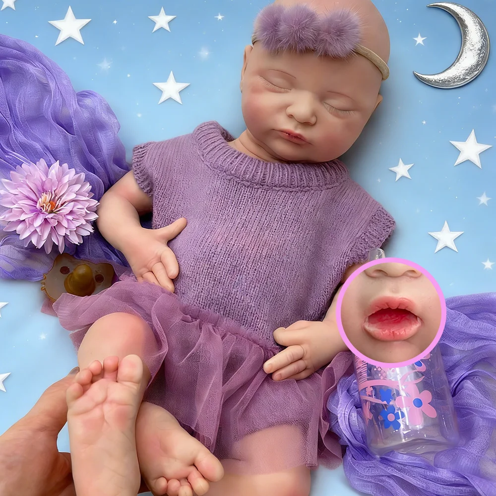 

Кукла Реборн 20 дюймов с открытым ртом, силиконовая, ручной работы, моющаяся, для девочек, с мягким телом, с закрытыми глазами, спящий малыш