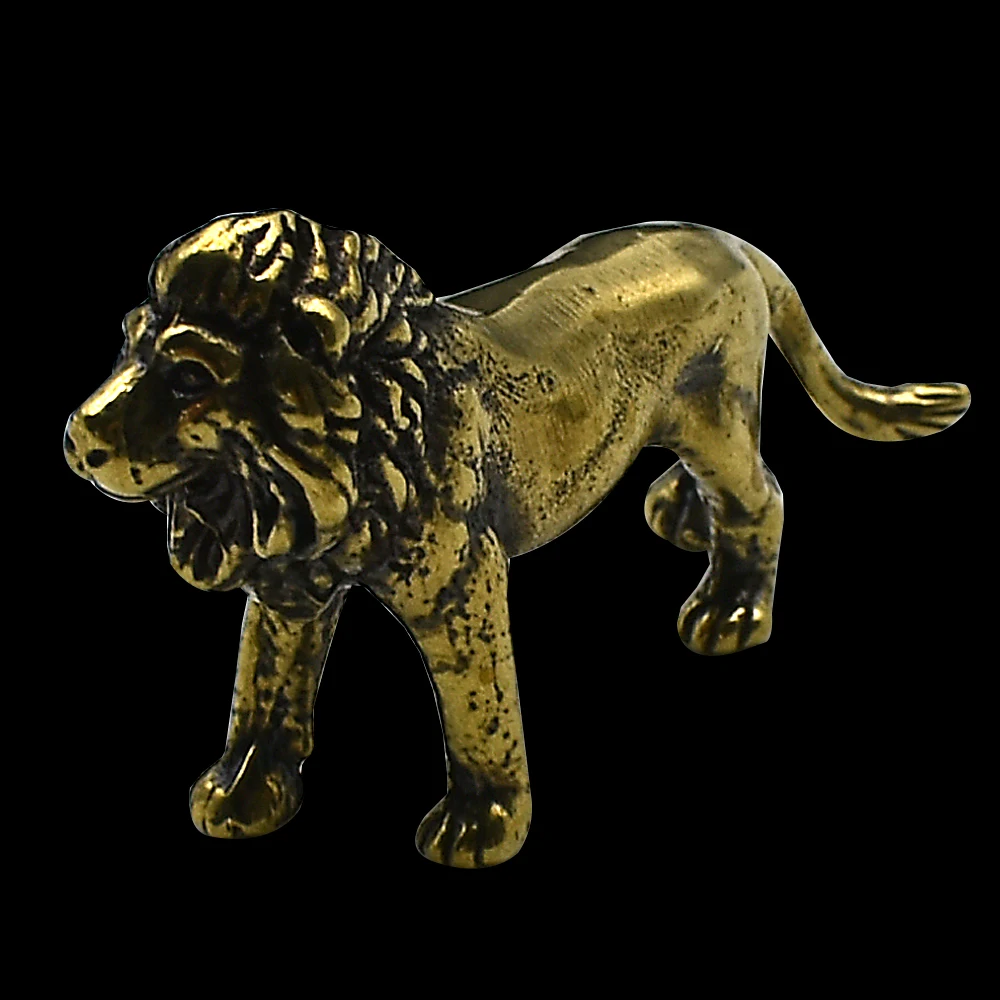 Retro Golden Lion Metal Sculpture Antique Style Wild Animal Figurine Home Decoration Desktop Craft Gift Decor
