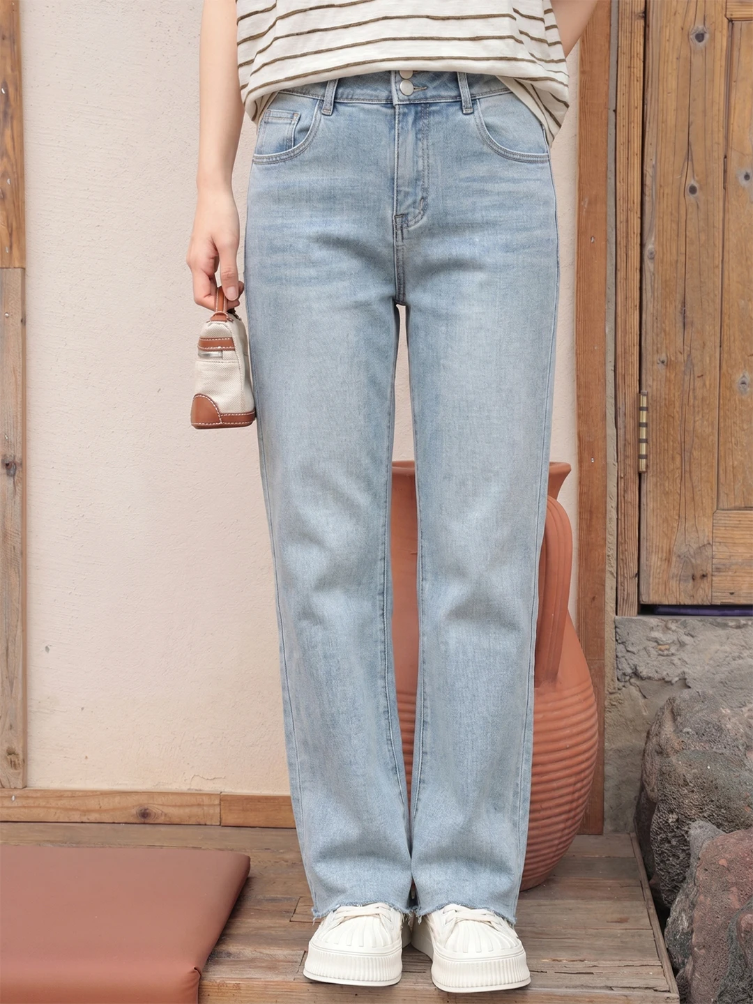 

High Waist Straight Leg Jeans Women's Vintage Washed Denim Casual Pants Summer 2026 Slimming Effect Nine-Tenths Length