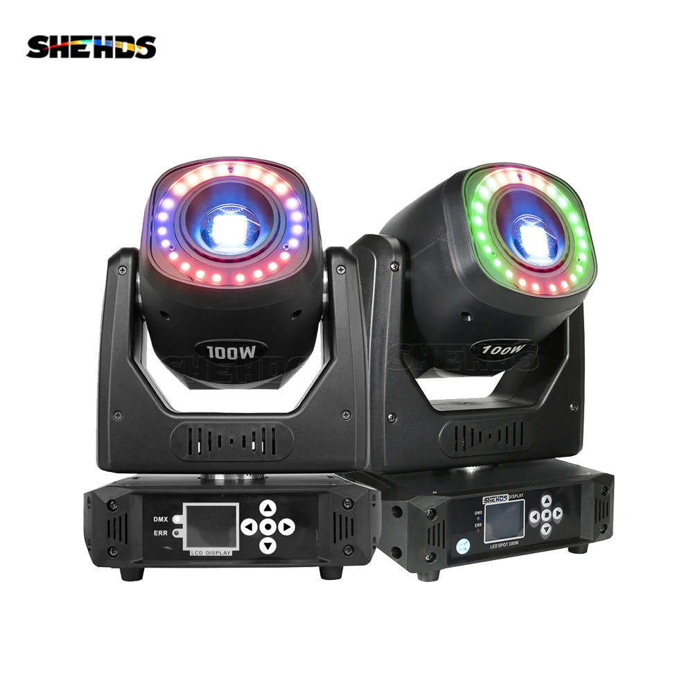 shehds pecas 100w led movendo a cabeca com anel giratorio gobo spot light prisma hexagonal holofote para dj discoteca festa casamento bar 01