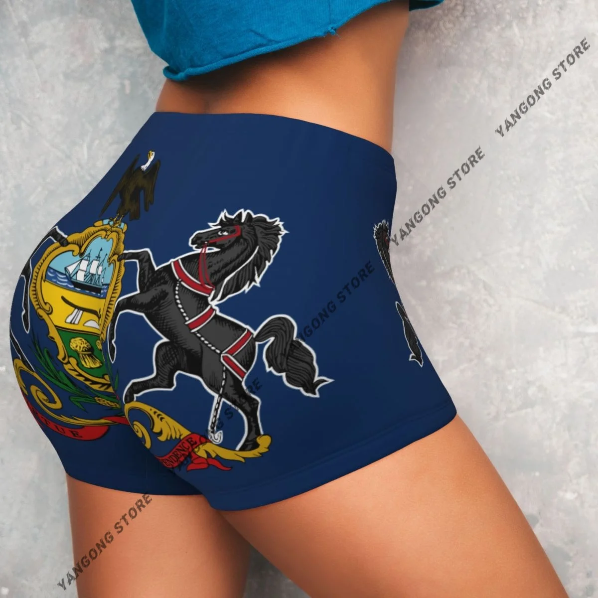 섹시한 타이트한 엉덩이 스포츠 반바지 펜실베니아 플래그 피트니스 여성용 편안한 요가 반바지