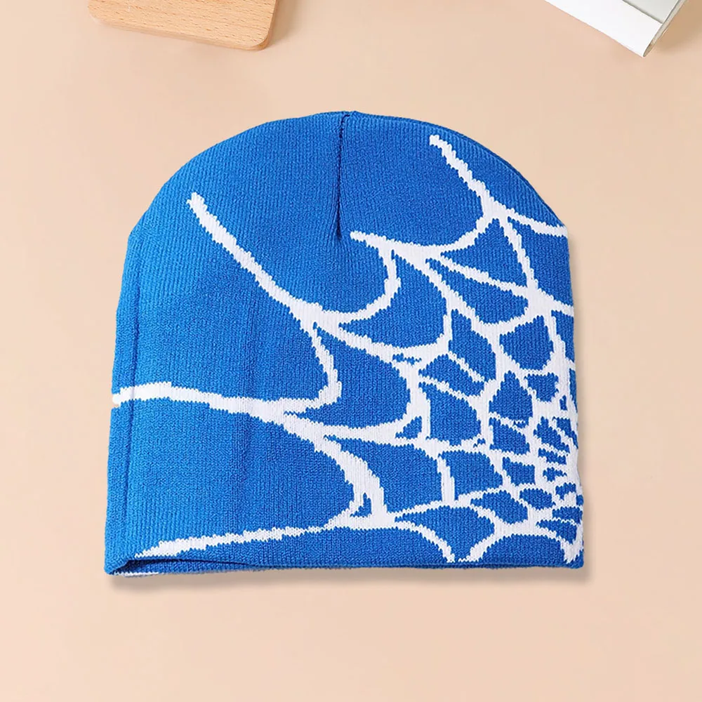 1szt Spiderweb Pattern Knitted Beanie Hat For Men Wielokolorowa modna ciepła czapka odpowiednia na jesień i zimę