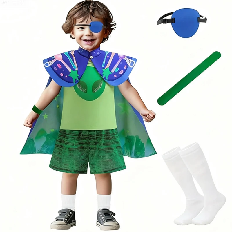 عيد الميلاد بنين الأرض مفوض زي الفضاء اكسبلورر زي الاطفال قميص السراويل عباءة مجموعة بوريم كرنفال تأثيري حلي