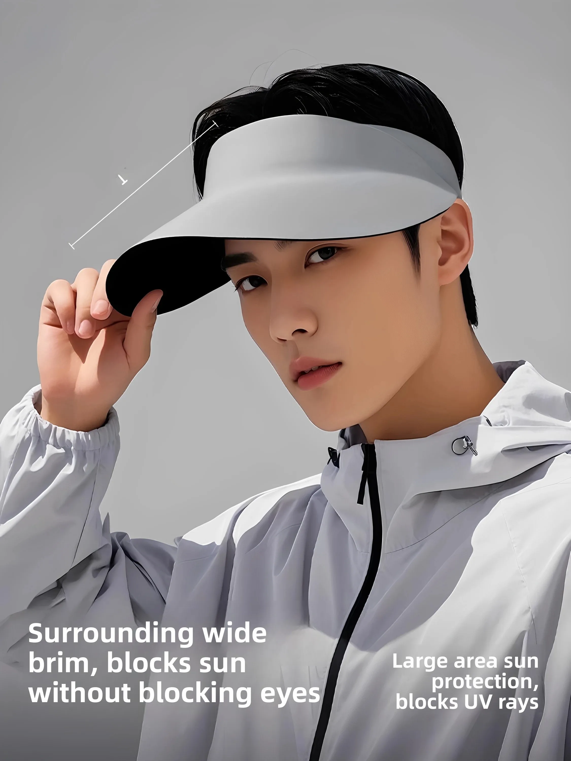2026 New Men's Outdoor Sports Sun Hat Wide Brim Empty Top Sunshade Cap Foldable Seamless Casual Geometry Pattern UPF50+