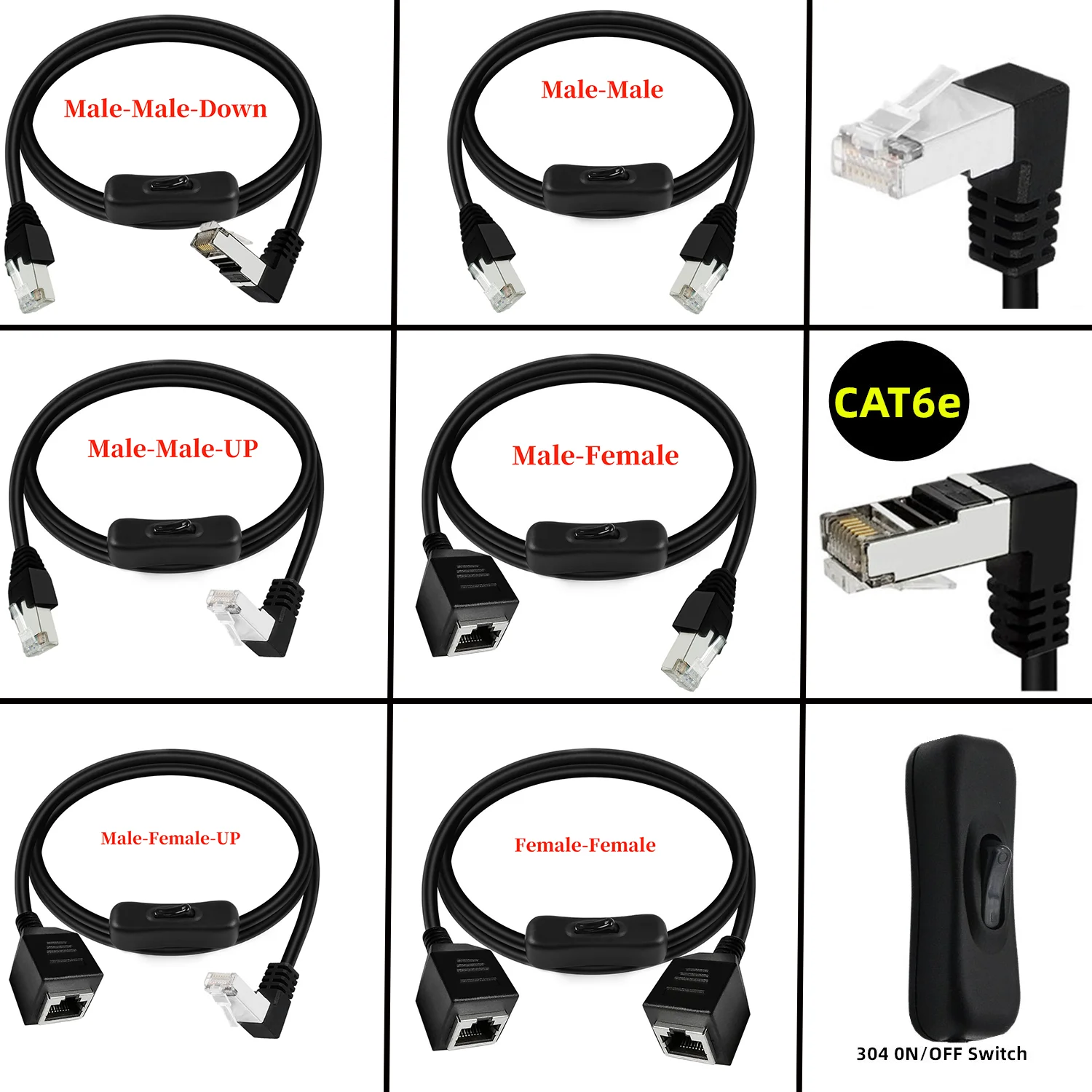 RJ45Extension Cable CAT6e Ethernets Male to Female Connector Networks Extension Cable with On Off Switchs for Cat6/Cat5e
