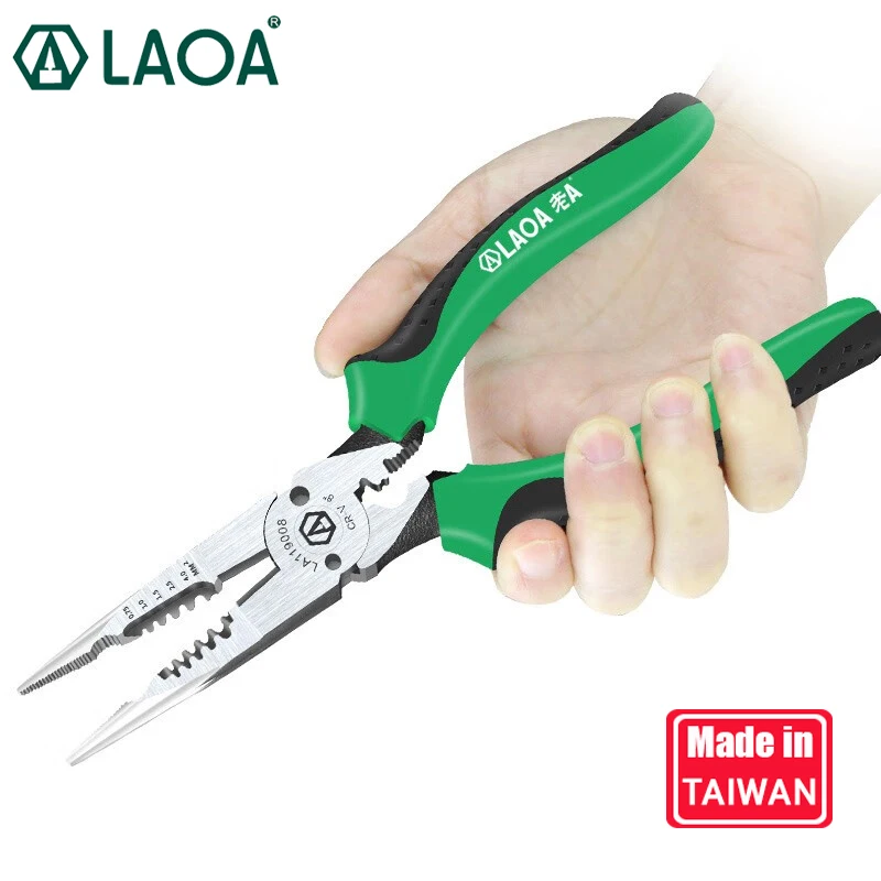 LAOA 8inch Long Nose Pliers Wire Stripper 0.7-4.0mm Range Cr-V Crimping Tool Electrician Needle-nose Pliers Wire Cutter