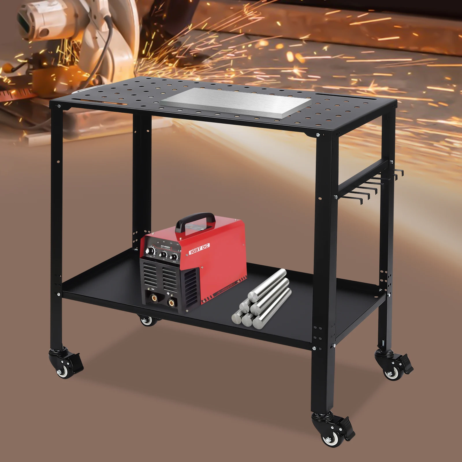 36''×18'' Welding Table Industrial Workbench with Adjustable Storage Tray 1200lb Load Capacity Metal Workbench