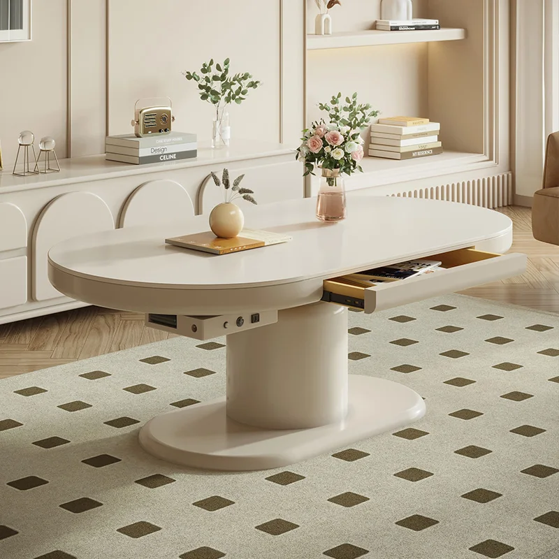 Vento creme multifuncional, mesa de centro de elevação mesa de jantar mesa de dupla finalidade