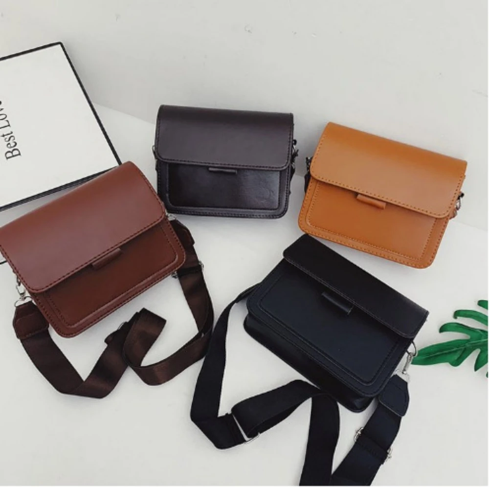 Shoulder Bag Ins Versatile Wide Shoulder Strap Small Square Bag Retro Pu Leather Crossbody Bag Women\'S Bag Fall Winter 2024 New