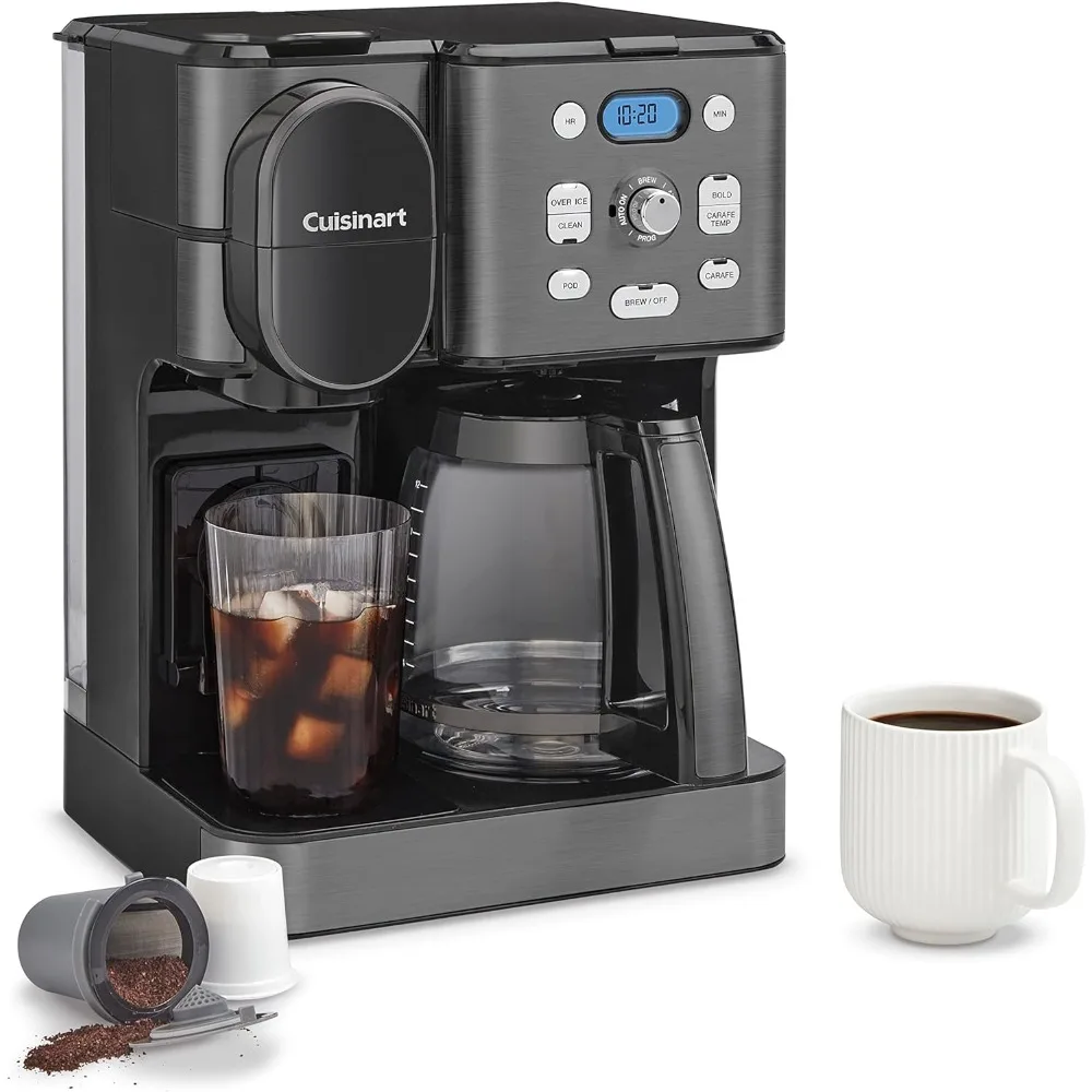 Coffee Maker, 12-Cup Glass Carafe, Automatic Hot & Iced Coffee Maker, Single Server Brewer, Black Stainless Steel, SS-16BKS