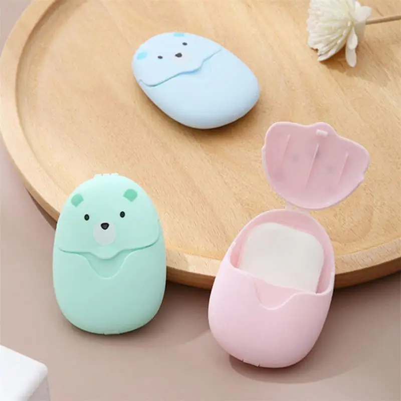 1/2PCS Box Disposable Paper Soap Portable Hand Washing Cartoon Mini Soap Paper Scented Slice Sheets for Travel Camping Body