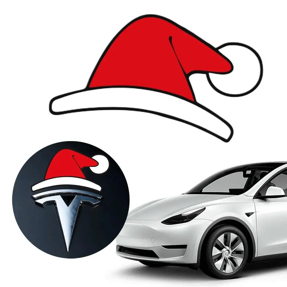 

For Tesla Christmas Decoration Stickers For Model Y Santa Hat Front Logo Modification Creative Car Accessories Fest Hat Stickers