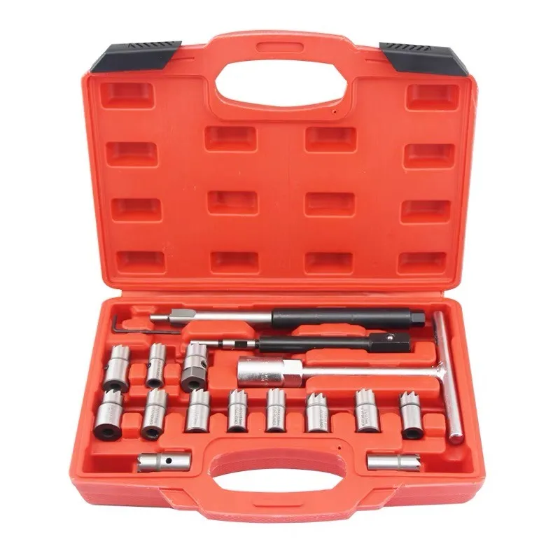 17pcs Diesel Injector Seat Cutter Cleaner Copper Sleeve Repair Tool Set