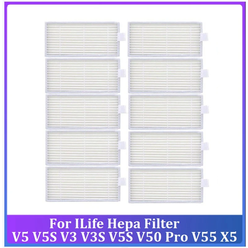 10PCS Hepa Filter For Ilife Hepa Filter V5 V5S V3 V3S V5S V50 Pro V55 X5 Robot Vacuum Cleaner Replacement Parts Accessories