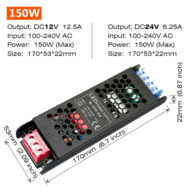 Constant Voltage Power Supply 48W 60W 100W 150W 200W 300W 400W Thin Driver For LED Strips DC 12V / 24V Lighting Transformers - Image 8