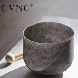 CVNC 12 Inch C Note Color Obsidian Gemstone Chakra Frosted Quartz Crystal Singing Bowl with Mallet