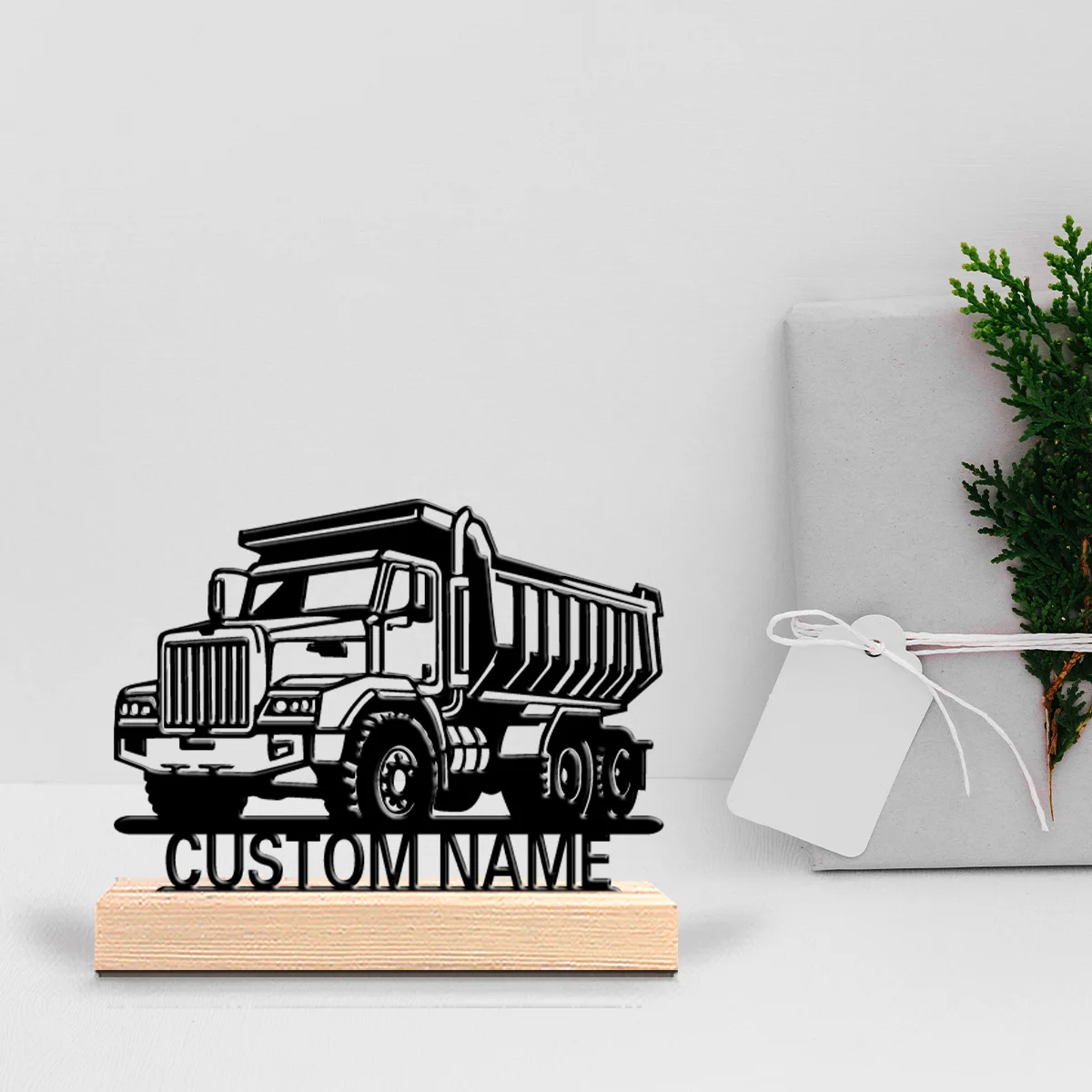 1pc Minimalist truck Personalized Text Metal Statue Iron Ornament Handicraft With Wood Base Metal Ornament For Kids Gifts