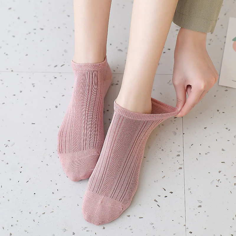 5 Pairs/lot Fashion Elegant Funny Cute Cotton Girls Pink Lattice Short Female White Low Cut Ankle Socks Summer Spring Women Sox