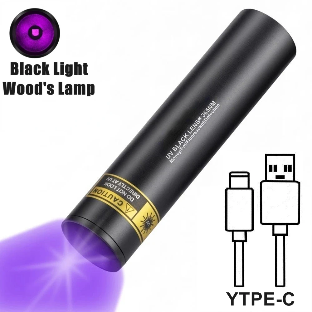 3W 365nm UV Flashlight USB Rechargeable Ultraviolet Torch Pets Urine Cat Tinea Money Ore Scorpion Detection Black Light