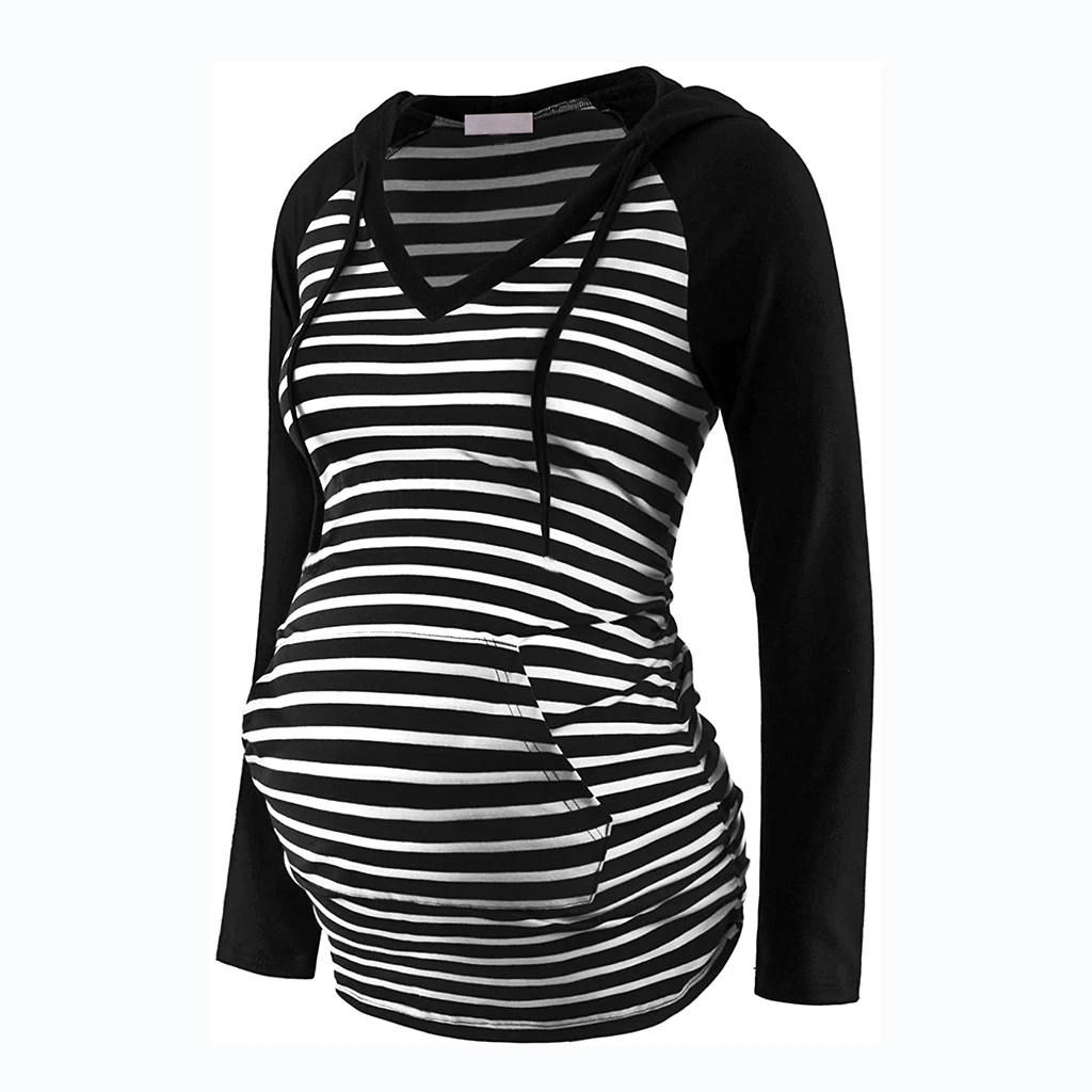 Frauen Mutterschaft Hoodies Gestreiften Druck Langarm V-ausschnitt Hoodie Sweatshirts Top Mama Schwangere Pflege Herbst Und Winter Kleidung – Detail 12
