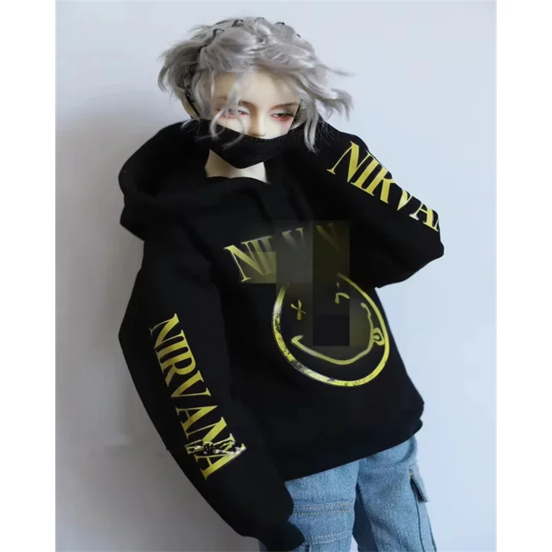 

BJD doll clothes fsuitable for 1/3 1/4 Uncle size black smiley face double sleeve monogrammed hoodie top doll accessories