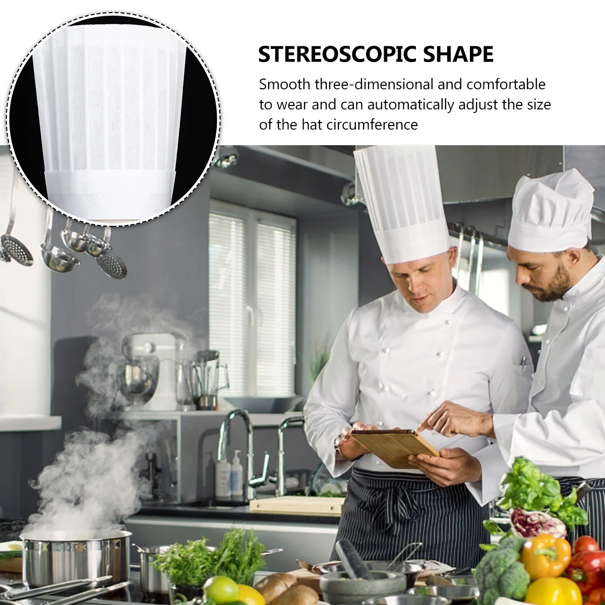 Hat Chef Cap Kitchen Cooking Server Restaurant Working Disposable Diner Hair Tall Beret Toque Waiter Elastic