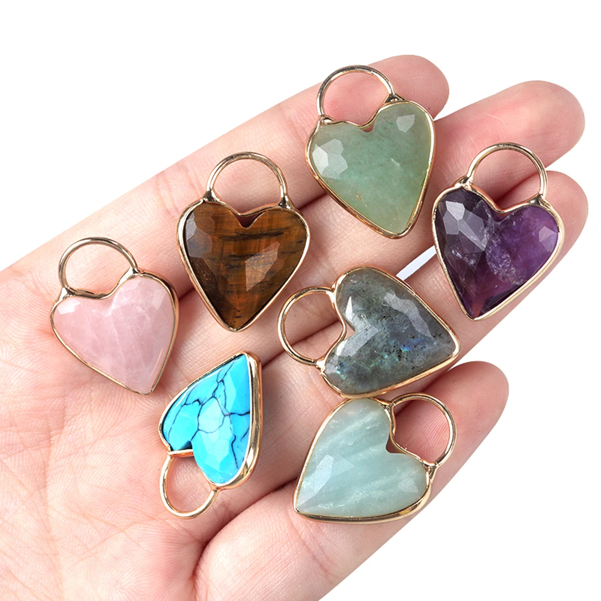 1PC 18mm Heart-Shaped Pendant Natural stone Amethyst Quartz charms for Jewelry Making DIY Necklaces Earrings and Accessories