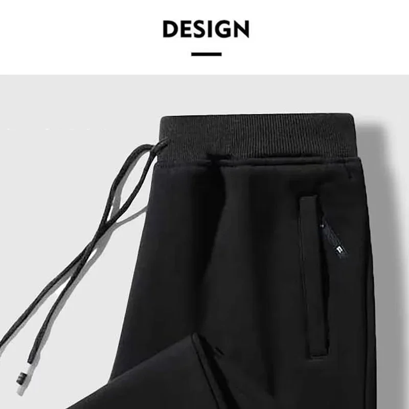 2025 Male Elastic Waist Soft Warm Casual Ankle Band Zipper Pockets Trousers Men Drawstring Pants Loose Spring Fall Sweatpants