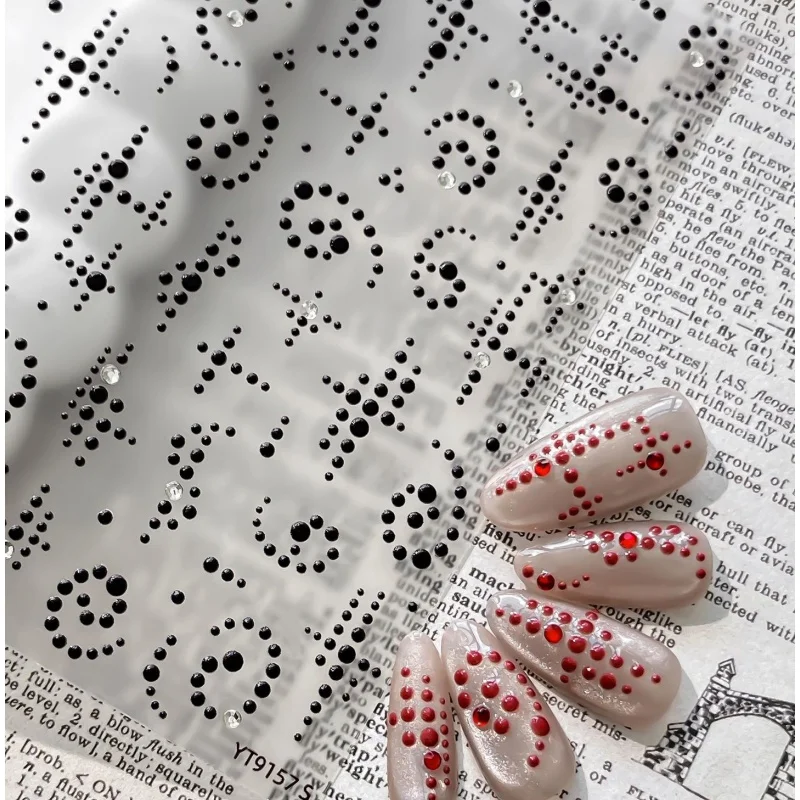Punk Polka Dot Nail Stickers Black White Red Spot Spiral Rhinestone Vintage Embossed DIY Self Adhesive Nail Art Stickers Decals