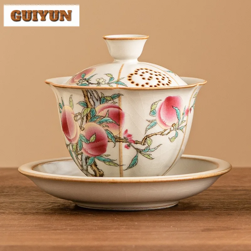 

110 мл китайская печи Gaiwan ручной работы розовый долговечность персик Sopera чай Tureen бытовой чай пивоваренный чехол чаша чайные украшения