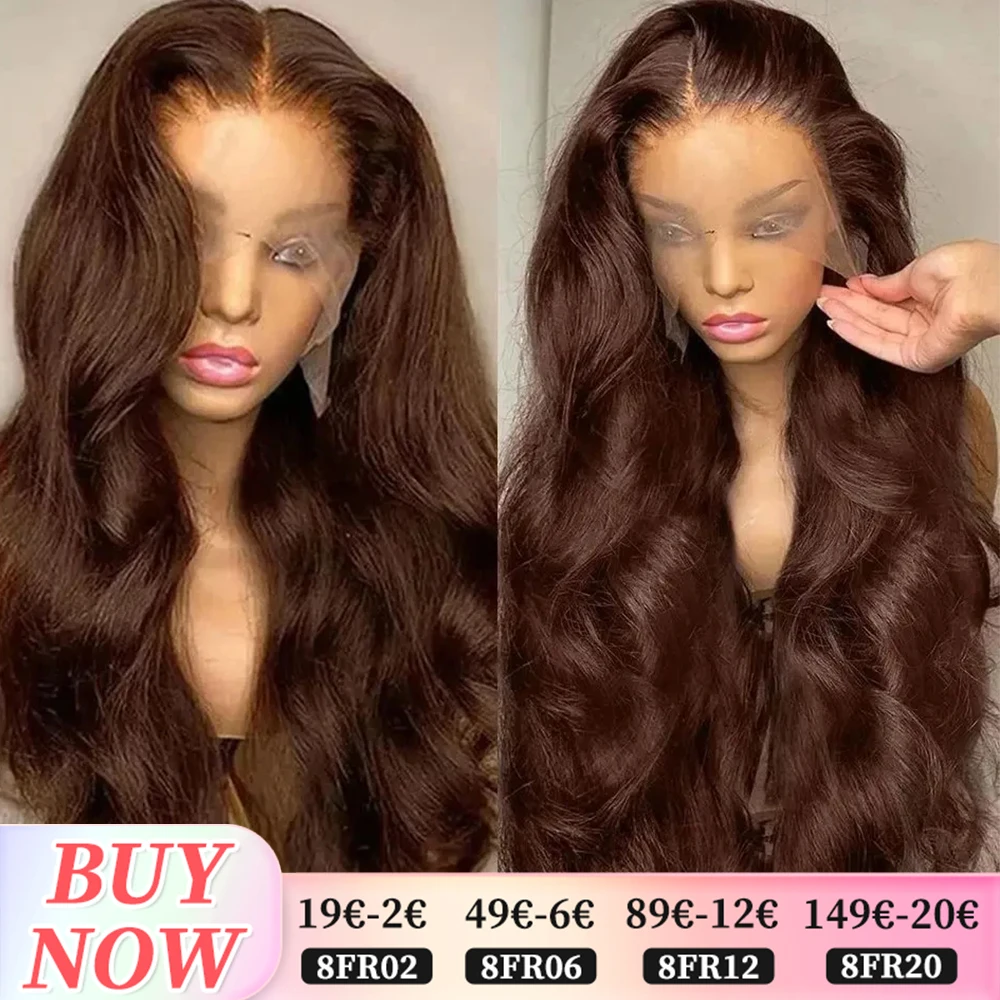 Miniask 32 34 Inch 13X4 Brown Lace Front Human Hair Wig Pre Plucked Chocolate Color Bone Body Wave Human Hair Lace Frontal Wig