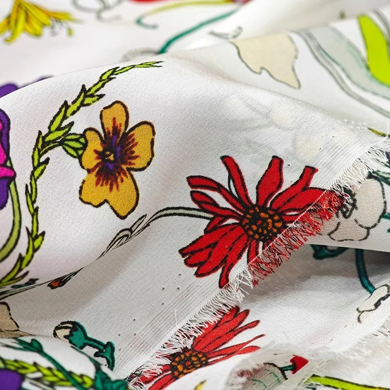 G Home-tela de seda de morera con doble crepé para mujer, estampado de flores occidentales, ropa de moda, satén